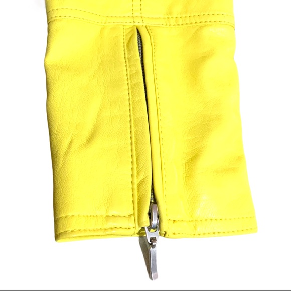 INC Peplum Ruffled Faux Leather Pocketed Cropped Bold Yellow Zip Up Jacket - Picture 7 of 8